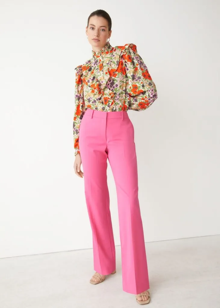 Spring trends. Brightly coloured wide leg trousers